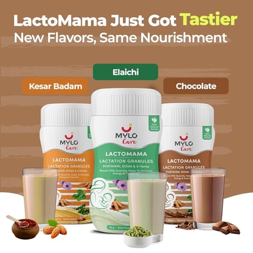 Image of Mylo Lactomama Granules - Lactation Supplement for breastfeeding with Shatavari to Increase Breast Milk - 300 g each | With Herbs like Moringa, Sowa & 5 Others | 2 Scoops per Serving (Pack of 6, Chocolate)