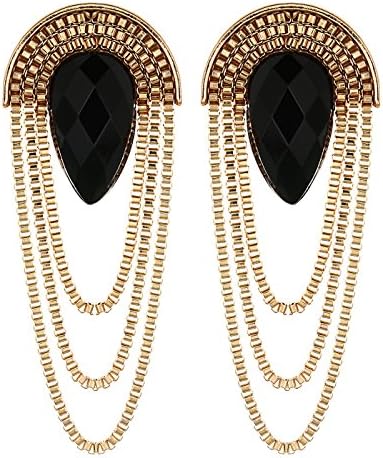 Crunchy Fashion Stylish Bollywood Jewelry Gold Plated Black Crystal Chain Tassel Dangle and Drop Earrings for Women