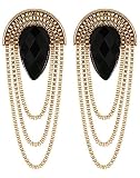 Crunchy Fashion Stylish Bollywood Jewelry Gold Plated Black Crystal Chain Tassel Dangle and Drop Ear