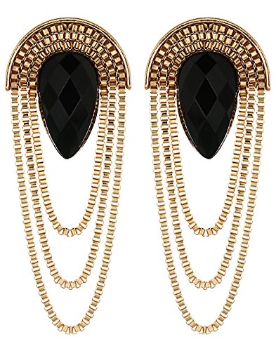 Crunchy Fashion Stylish Bollywood Jewelry Gold Plated Black Crystal Chain Tassel Dangle And Drop Earrings For Women #TOP2