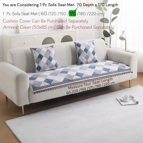 Image of HOKIPO 'LiefNest' Holland Velvet Sofa Cover Mat with Foam Filling for 1 /2 /3 Seater & L-Shape Sofa. Make Your Own Sofa Cover Set, Mat Size: 170(L) cm, Diamond Slate Grey Blue (IN-824-D2)