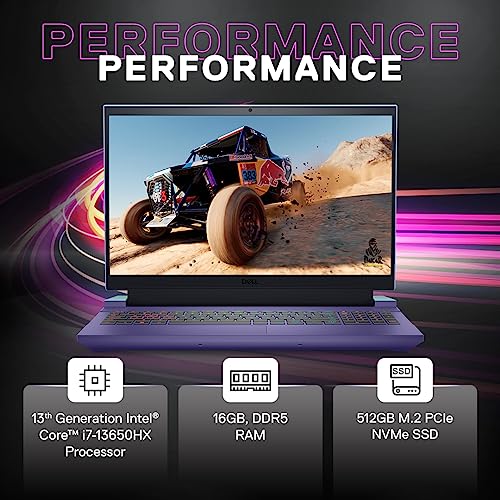 Image of Dell G15-5530 Gaming Laptop, Intel Core i7-13650HX /16GB /512GB SSD /NVIDIA RTX 4050, 6GB GDDR6 /15.6 inch (39.62Cms) FHD 165Hz, 3ms, sRGB-100% /Win 11+MSO'21+McAfee 15 Month /Pop Purple With Neo Mint /2.65 Kgs