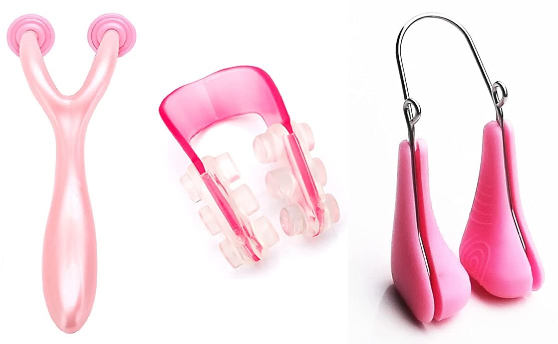 3 Pcs Combo Roller Nose up & Straight Nose Up And Pink Nose up Clip Shaping Lifting Bridge Straightening Nose Up Beauty Clip High Lifting Clipper Correction Shaper For Shaping Beauty Tool
