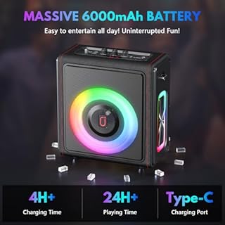 Karaoke Machine with 3 Wireless Mics | Bluetooth 5.3 Speaker with Echo Adjustment & Auto Pitch Correction | PA System with RGB Lights, Supports TV/TF Card/USB/AUX/Live/REC for Home Parties