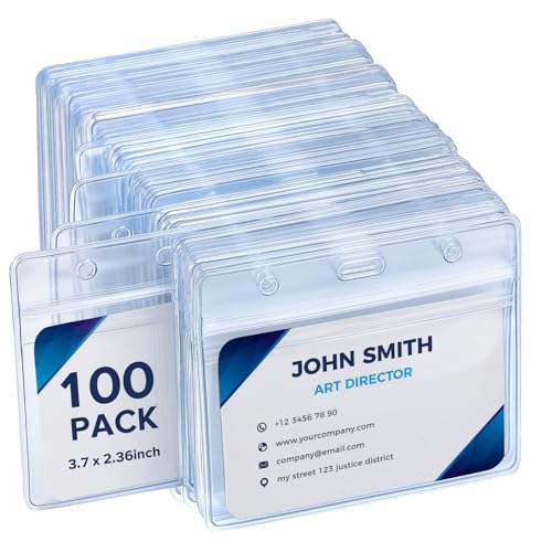 Porte-badges horizontaux lot de 100 en plastique transparent étanche pour cartes