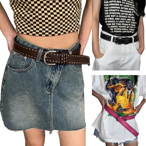 Waist Belt with Studs for Cowgirl With Metal Buckle Vintage Belt Hot Girl WaistChain Studded Oversize Belt.black2