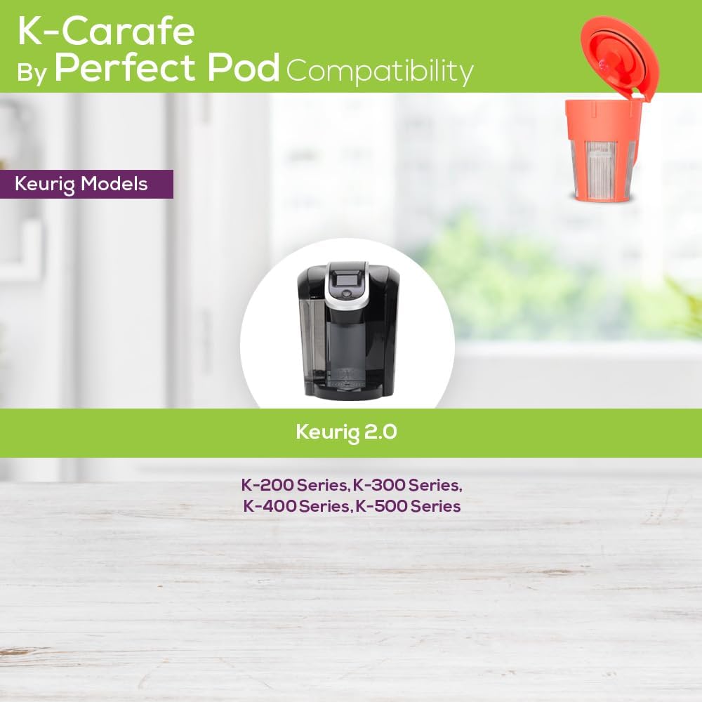 Perfect Pod 1-Stream Reusable K Carafe Pod, Compatible with Keurig 2.0 K-Carafe K200 K300 K400 K500 Series Coffee Makers (Pack of 2)