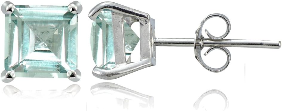 Sterling Silver Genuine, Created or Simulated Birthstone Gemstone 6mm Square Stud Earrings
