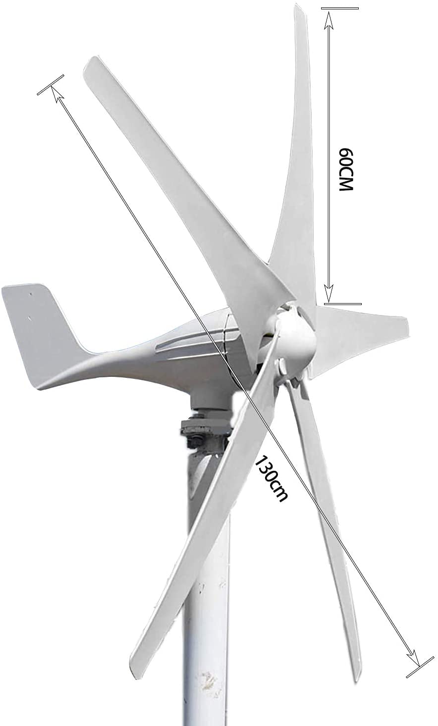 600W Windkraftanlage 12V 24V 48V Windturbine mit 5 Flügeln und kostenlosem MPPT Laderegler Horizontaler Windgenerator für Zuhause Bauernhof
