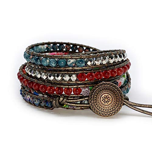 ZOSOJONA Boho Handmade Natural Stone Wrap Bracelets Turquoises Crystal Beads Bracelet Jewelry3