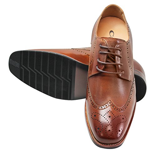 CALTO Men's Invisible Height Increasing Elevator Shoes - Brown Premium Leather Wing-tip Lace-up Formal Oxfords - 3 Inches Taller - Y10652 - Size 9 D(M) US4
