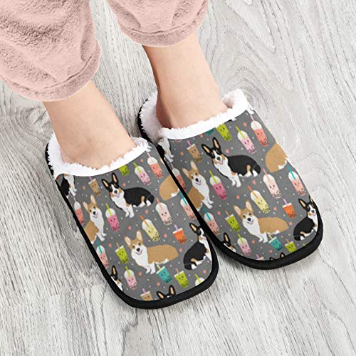 visesunny Cozy Fuzzy Plush Fleece Slippers for Women Men Corgi Bubble Tea Soft Memory Foam Ladies House Shoes Warm Bedroom Flat Shoe Indoor Outdoor2