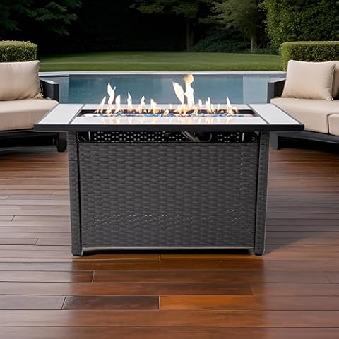 Sol Living Outdoor Propane Fire Pit Table 50,000 BTUs Outdoor Fire Pit Propane Fuel Type Metal Patio Fire Pit with Lava Rocks & Lid Durable Firepits for Outside & CSA Certified Outdoor Fireplace Cover