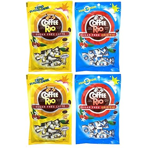 Coffee Rio Coffee Sugar Free Candy Variety Pack of 4 – Original and Caffe Latte, 3 Ounces – Candy Sugar Free, Zero Sugar Carbs, Made in the USA, Kosher Candy Cover