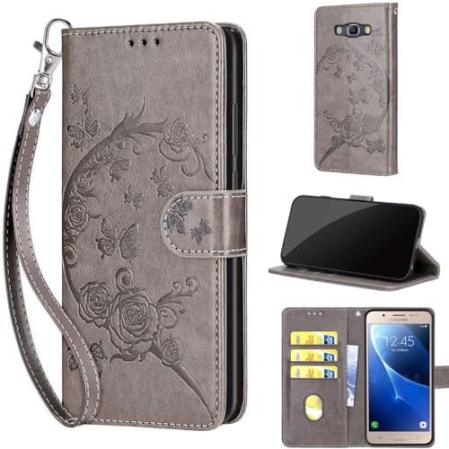 Funda para Samsung Galaxy J5 (2016) Carcasa, Premium Cuero Flip Folio Protección Completa Carcasa con [Función de Soporte] Compatible Samsung Galaxy J5 (2016) Gris