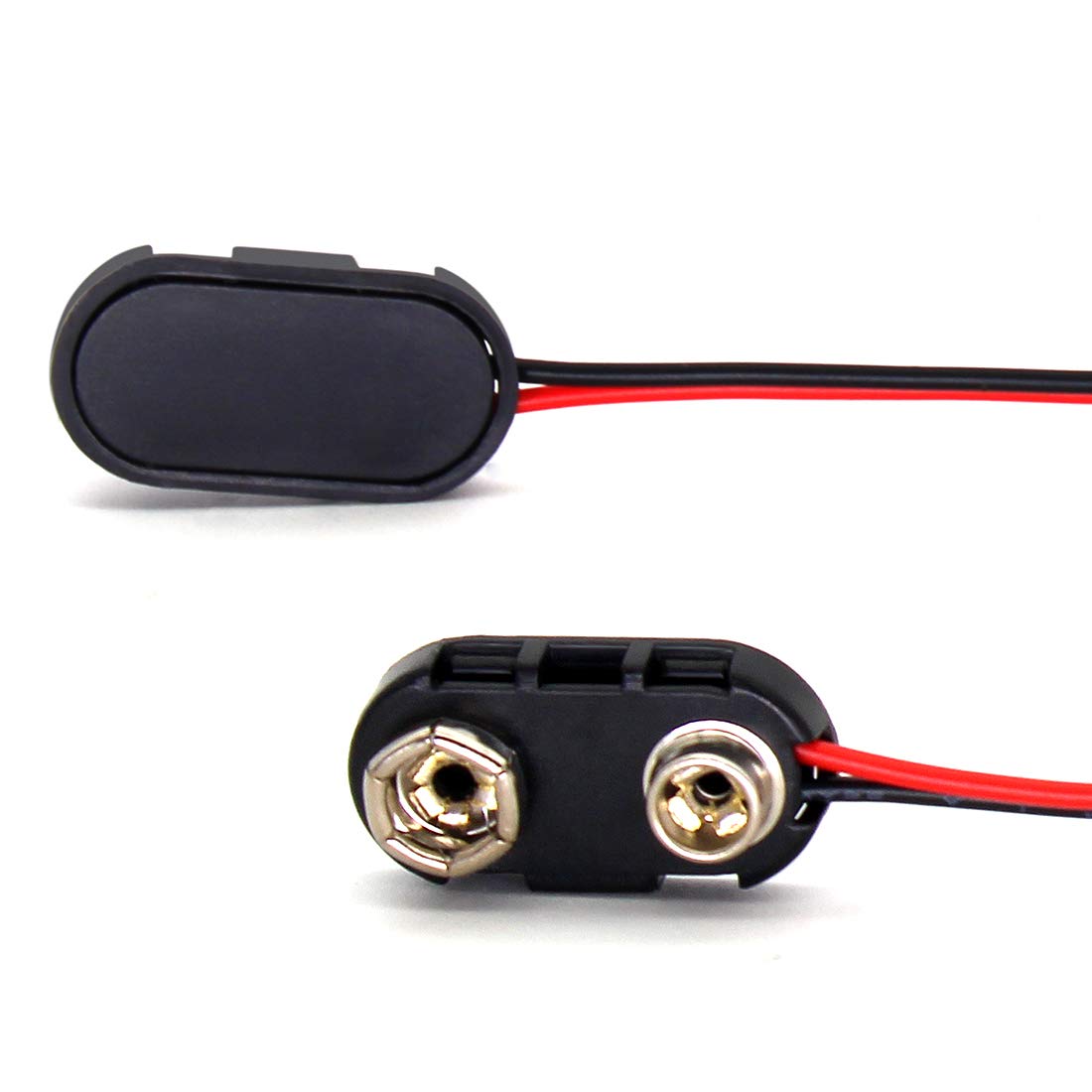 10 PACK 9V I-Type Faux Leather Long Cable Housing Connection Battery Clip Connector Wire Leads Plastic Housing and Black Red Wires Leads with 15cm Cables