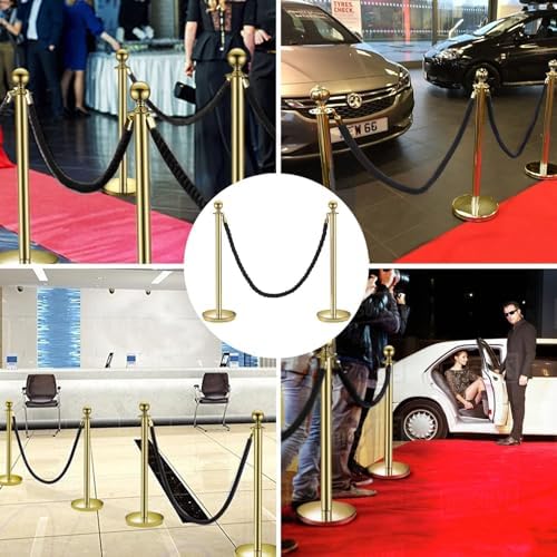 Durable Black Nylon Twisted Rope 3-Pack - 4ft Queue Divider Ropes for Carpet Events, Lobby Entrance, Safe Hemp Material for Stanchion Posts