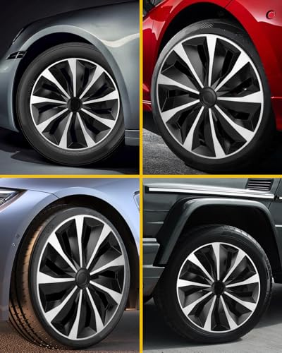 Image of ABX Hubcap Wheel Covers Hub Caps 17 Inch Set of 4 Black & Silver Universal Wheel Rim Cover R17 Stylish Car Decor Wheel Covers for Toyota Camry Nissan Mazda