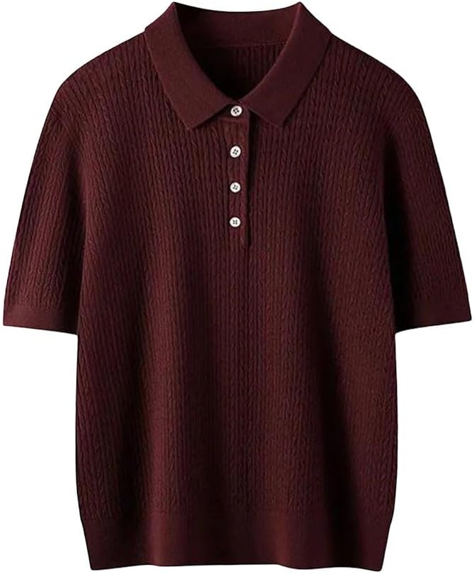 Women's Short Sleeve Polo Neck Sweater Wool Slim Fit Pullover Twisted Detail Comfortable Commute Top