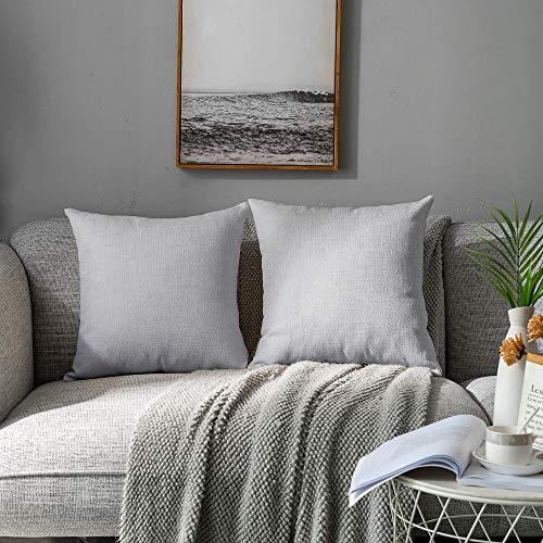 NANPIPER Linen Throw Pillow Cover Burlap Square Cushion Cover for Couch, Durable Modern Comfortable Cushion Covers 22x22 Inches 55x55 cm, Light Grey