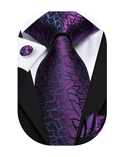 Image of Hi-Tie Men Ties Sets Silk Stripe Paisley Necktie Pocket Square Cufflinks for Business Wedding
