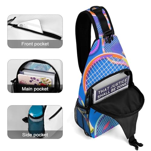 Men Women Sling Shoulder Backpack Foldable Unbalance Shoulder Chest Crossbody Bag - Sports Tennis Rackets Balls Art Anti-Theft Multipurpose Rucksack Bookbag Backpack4