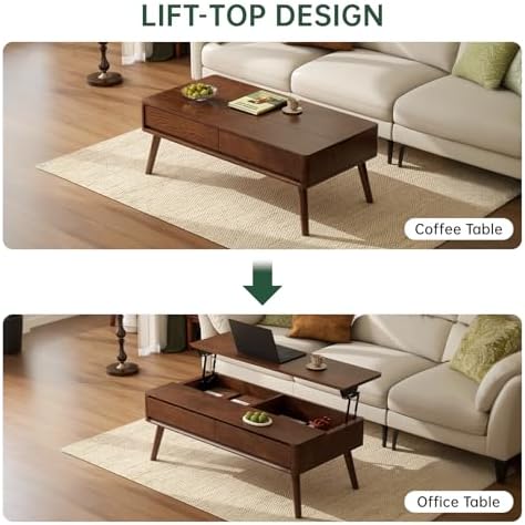 Family enjoying a meal comfortably at the adjustable height solid oak lift top coffee table.