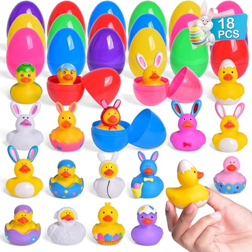 18 Pcs Prefilled Easter Eggs with Rubber Duck Toys for ...