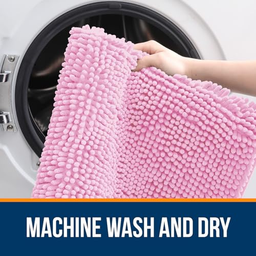 Image of OLANLY Large Bathroom Rugs 40x24, Extra Soft Absorbent Chenille Bath Rugs, Rubber Backing Quick Dry, Machine Washable Bath Mats for Bathroom Floor, Tub and Shower, Home Decor Accessories, Pink