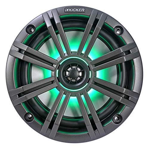 Image of KICKER (2) 45KM654L 6.5 inch 390w Marine LED Speakers w /Charcoal with White Grilles KM65 Bundle with Pair Rockville MAC65W 6.5 inch White Aluminum Wakeboard Tower Speaker Pod Enclosures