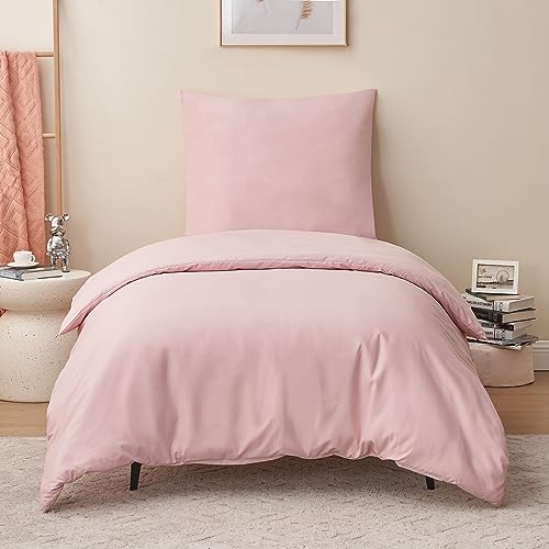 RUIKASI Housse de Couette 140x200 cm Rose avec Fermeture Éclair – Parure de Lit 1 Personne pour Lit 90x190 avec 1 Taie d'oreiller 65x65 cm – Ensemble en...