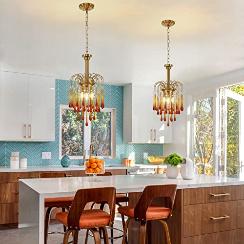 Wabon Gold Pendant Light, Gold Chandelier For Dining Room, Modern Crystal Pendant Light Fixture For Kitchen Island Living Room #TOP2