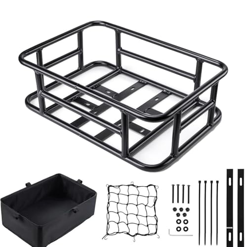 Cesta Bicicleta Trasera，Gran Capacidad 43×33×15,5 Cm, con Una Carga Máxima De 50 Kg, Adecuado para La Mayoría De Bicicletas y Bicicletas Eléctricas, Fácil De Instalar, Incluye Accesorios, Color Negro