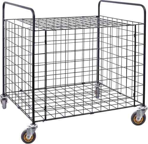 Image of 50604 Professional Gym Metal Multi Sports Ball Storage Cart with Jumbo Industrial Wheels, Commercial Grade Portable Equipment Locker Cage for Basketball, Football, Volleyball - Black
