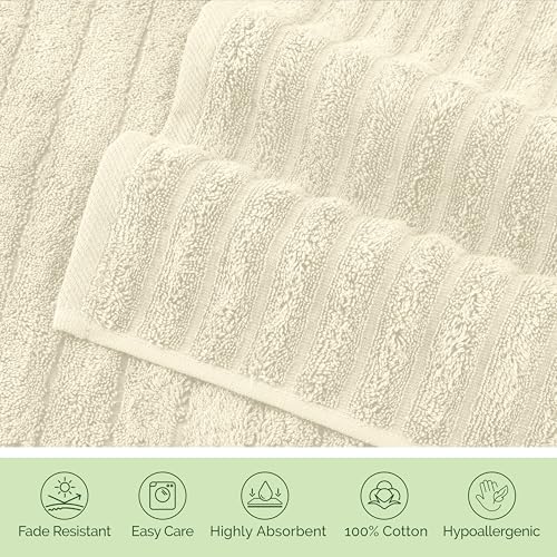 Image of Elegant Comfort 100% Turkish Cotton Corduroy Ribbed Luxury Washcloths 6 Pack Soft 13 x 13 Inch - Higly Absorbent, Durable, Quick Dry, Spa Premium Hotel Quality for Bathroom or Travel, Ivory