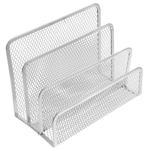SHINEOFI Organizador de Archivos Metálico Plateado Triple, Revistero Compacto para Escritorio, Estantería de Malla Resistente para Oficina y Hogar