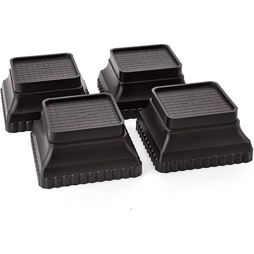 Kitchenwell Multi-Purpose 4 Pieces Step Square Plastic Stand,Foot and Stand for Almirah, Wardrobe, Refrigerator, Sofa, Sleeping Bed, Dinning Table and Dressing Table(Black, Step Square -Set of 4)