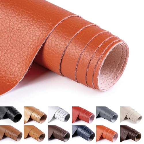Premium Orange Faux Leather Upholstery Fabric - 54" Wide, 0.7MM Thick Durable PU Vinyl Material for Marine, Furniture, and DIY Crafts