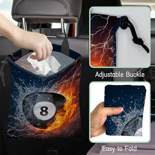 Image of Billiards Ball Car Garbage Bag,Waterproof Small Car Trash Bag Hanging Back of Seat,Drawstring Hanging Car Trash Bag with Adjustable Buckle for Car Accessories