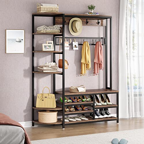 Tribesigns Coat Rack Shoe Bench, 6-In-1 Hall Tree With Shoe Storage, Freestanding Coat Rack With Shelves For Entryway, Hallway, Garage, Bedroom, Rustic Brown #TOP2