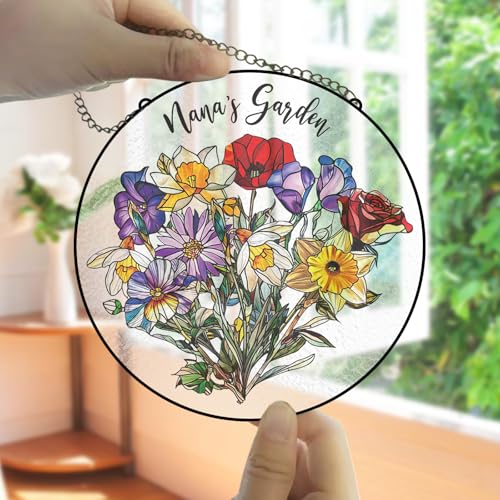 Altraty Custom Grandma’s Garden Suncatcher, Birth Month Flowers Personalized Gift for Grandma Nana Mother Mom Mommy, Heartfelt Birthday