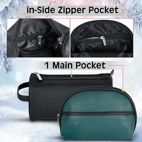 Image of SNDIA Leather 2-Set Toiletry Kit Travel Bags Shaving Kit Makeup Cosmetic Pouch For Men And Women (Him & Her) - Turquoise Black
