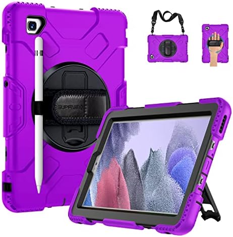 SUPFIVES Case for Samsung Galaxy Tab A7 Lite 2021 (SM-T220/T225) 8.7 inch, Military Grade Protection Shockproof Case with Multi-Angle Viewing + Pen holder + Hand &Shoulder Strap for Tab A7 Lite Purple