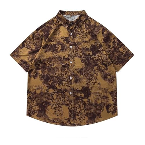 T-shirt homme vintage imprimé col chemise à manches courtes pour l'été