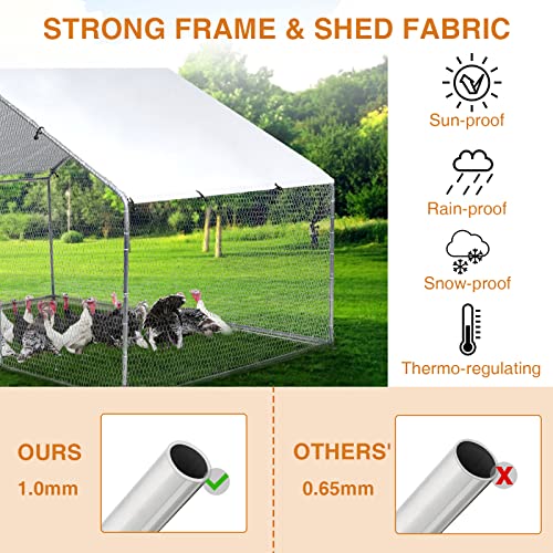 Domenow Large Metal Chicken Coop, Walk-in Chicken Run,1.0mm Thickness Steel Pipe Poultry Cage Hen Hous with Waterproof and Anti-Ultraviolet Cover for Outdoor Backyard Farm Use(19.7ft x 9.8ft x 6.4ft) - Thumbnail 2
