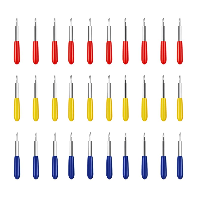 Wvxilyr 30 Piezas Cuchilla Plotter de Corte, Cuchilla de Corte de Vinilo 30/45/60 Grados, Vinilo Cuchillas de Repuesto Cuchillas, para Proyectos de Vinilo y Acetato, Papel, Multicolor