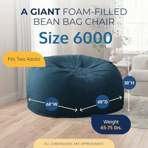 Image of ULTIMATE SACK 6000 6-Foot Bean Bag Chair with Footstool, Cloud Suede Cover - Oversized Foam Lounger, Floor Seat, Small Sofa, or Couch Bed for Living Area, Gaming Room, or Reading Lounge