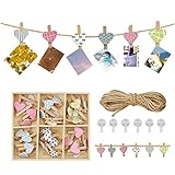 💗【Hochwertiges Holzmaterial】 Die Fotopapier Clips sind aus hochwertigem Holzmaterial mit feiner Verarbeitung, langlebig und wiederverwendbar. Die eingebauten Metallfedern halten die Fotos gut und präsentieren Fotos von Ihnen und Ihren Lieben auf so schöne Weise, dass das Wechseln von Fotos zum Kinderspiel wird!