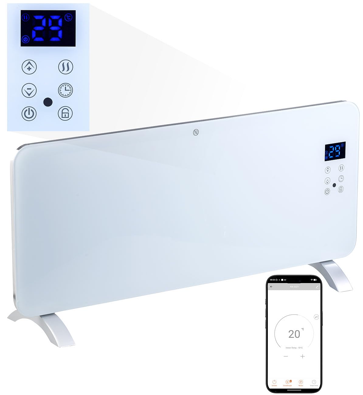 Sichler Haushaltsgeräte Elektroheizkörper: Konvektor-Heizung mit App, für Amazon Alexa & Google Assistant, 2000 W (WLAN Heizung, Wandkonvektor, TUYA)