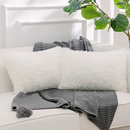 Image of Faux Fur Throw Pillow Covers Lumbar Decorative Pillows 12x20 Inch